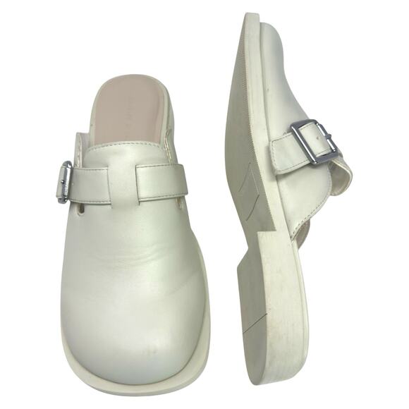 Leather Buckled Round Toe Mules Chalk C&K Women 6/37 Casual Neutral Capsule Clog - Picture 6 of 15